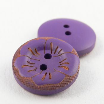 17mm Round Purple Wood Flower 2 Hole Button