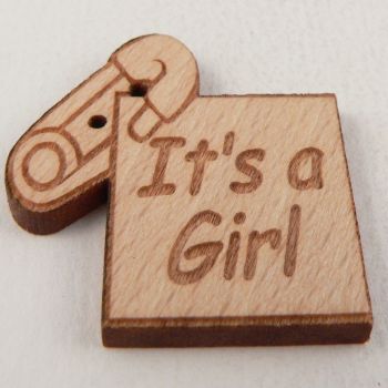 28mm Wooden 'Its A Girl' Tag 2 Hole Button