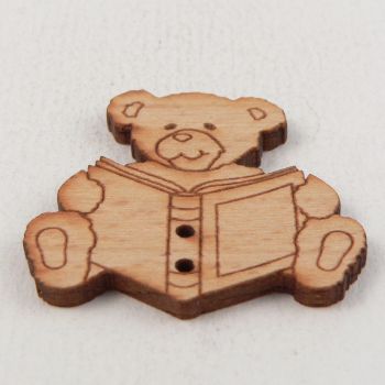 31mm Wooden Teddy Bear Reading A Book 2 Hole Button