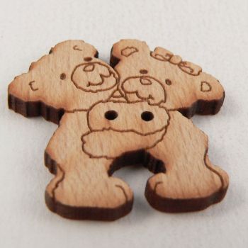 29mm Wooden Hugging Mr & Mrs Teddy Bear 2 Hole Button