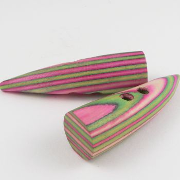 67mm Pink & Green Wood Toggle 2 Hole Button