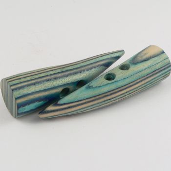 67mm Blue & Green Wood Toggle 2 Hole Button