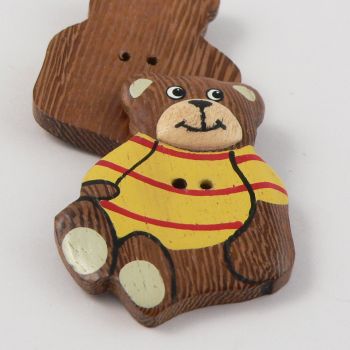 32mm Wooden Teddy Bear 2 Hole Button 