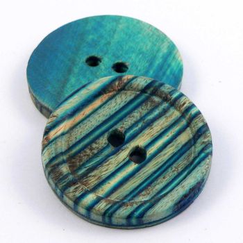 30mm Blue & Green Wood Round 2 Hole Button