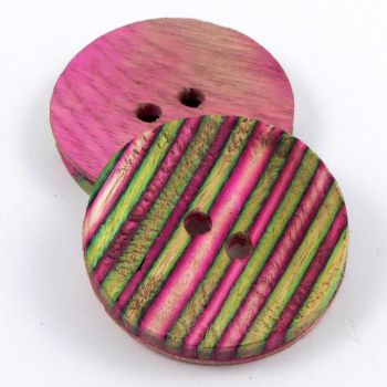 38mm Pink & Green Wood Round 2 Hole Button