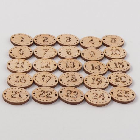 20mm Christmas Advent Wood 2 Hole Set of Buttons.