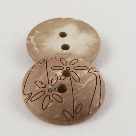 20mm Coconut Round Floral Domed 2 Hole Button