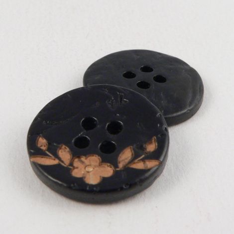 20mm Coconut Black Floral 4 Hole Button