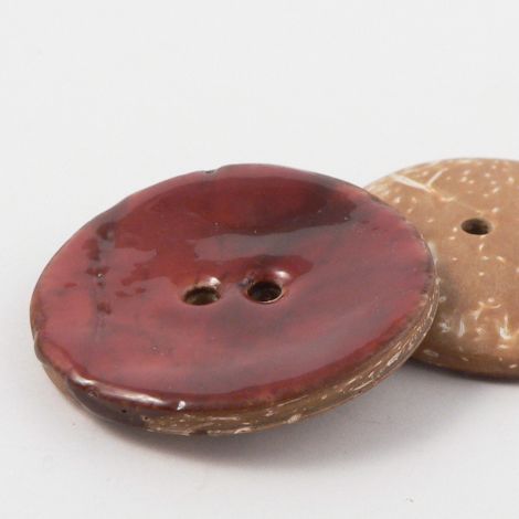 40mm Burgundy Red Glazed Coconut 2 Hole Button