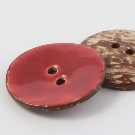 40mm Red Glazed Coconut 2 Hole Button