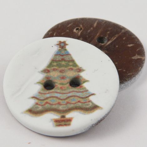 28mm Christmas Tree 2 Hole Coconut Button