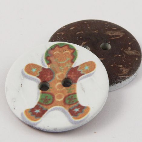 28mm Christmas Gingerbread Man 2 Hole Coconut Button