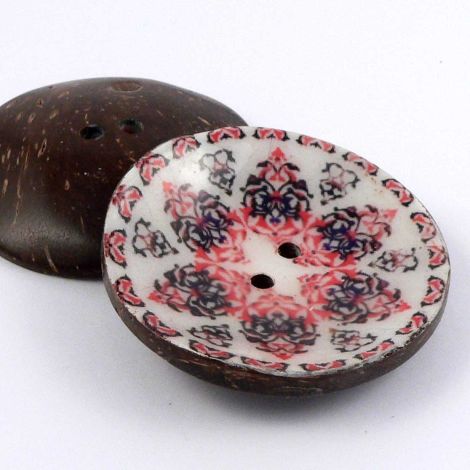 50mm Ornate Red & White 2 Hole Coconut Button