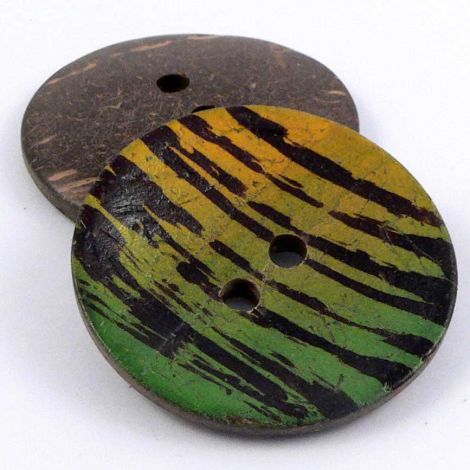 35mm Striped Yellow & Green 2 Hole Coconut Button