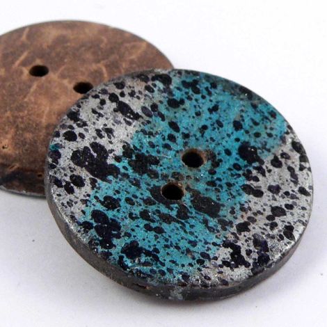 25mm Splattered Turquoise & Silver 2 Hole Coconut Button