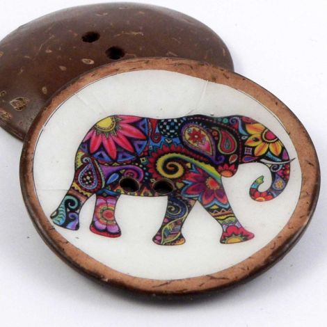50mm Decorated Elephant 2 Hole Coconut Button
