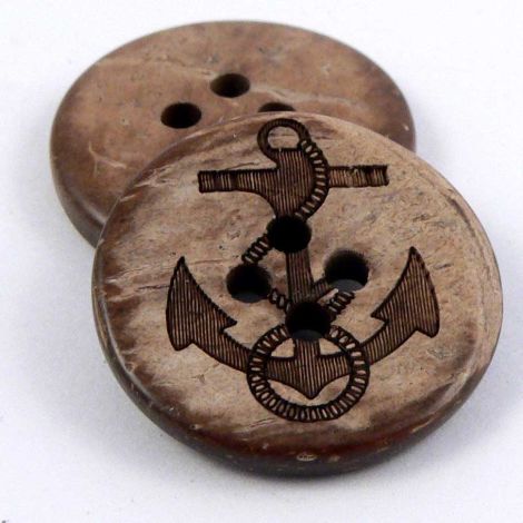 20mm Engraved Anchor & Rope Coconut 4 Hole Button