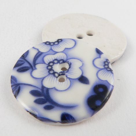 29mm Ceramic Blue & White Floral 2 Hole Button