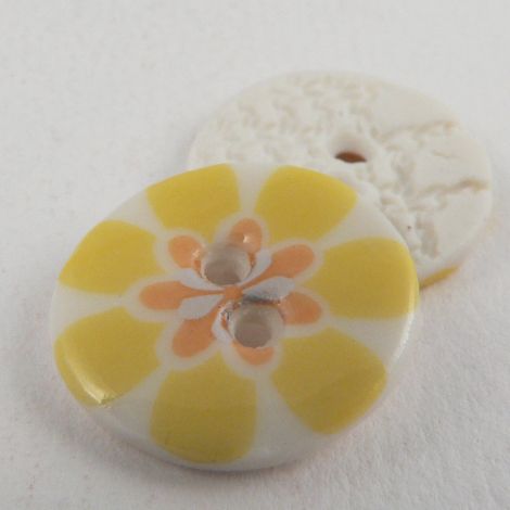 17mm Ceramic Sixties Style Yellow Flower 2 Hole Button