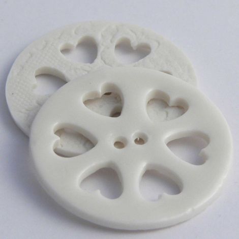 38mm Ceramic White Cut Out Hearts 2 Hole Button