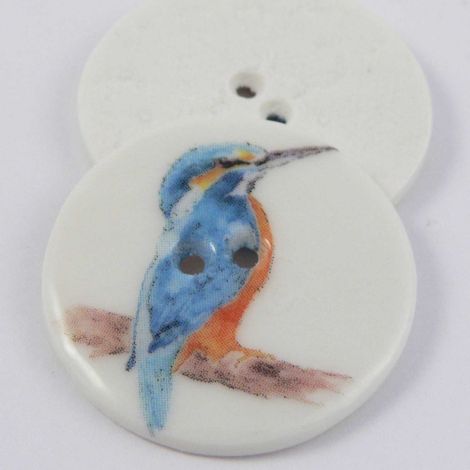 29mm Ceramic Kingfisher Bird 2 Hole Button