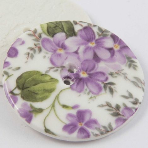 38mm Ceramic Violet Flowers 2 Hole Button