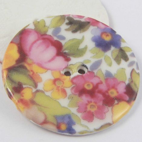 38mm Ceramic Cottage garden Flowers 2 Hole Button