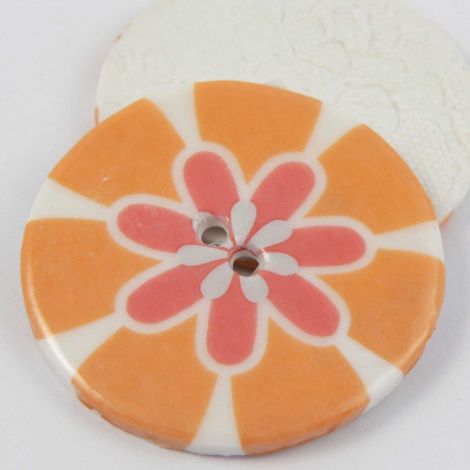 38mm Ceramic Orange Flower Power 2 Hole Button