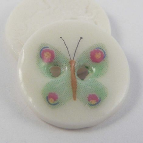 17mm Ceramic Green Butterfly 2 Hole Button