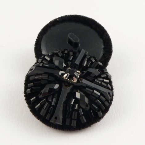 33mm Black Velvet Beaded Shank Button