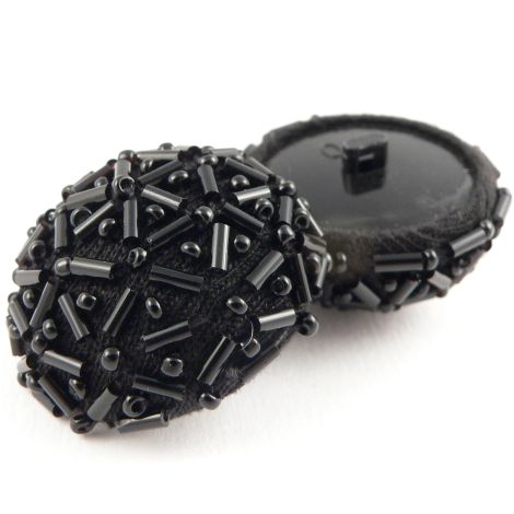 36mm Black Domed Beaded Shank Button