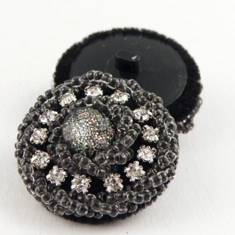 30mm Black Beaded/Silver Diamante Shank Button