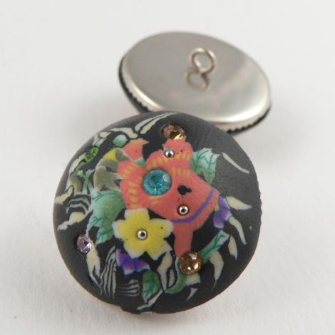21mm Floral Domed Hand Painted Polymer Clay Shank Button