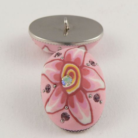 26mm Domed Pink Hand Painted Polymer Clay Shank Button