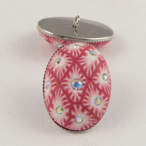 26mm Oval Domed Hand painted Polymer Clay Shank Button