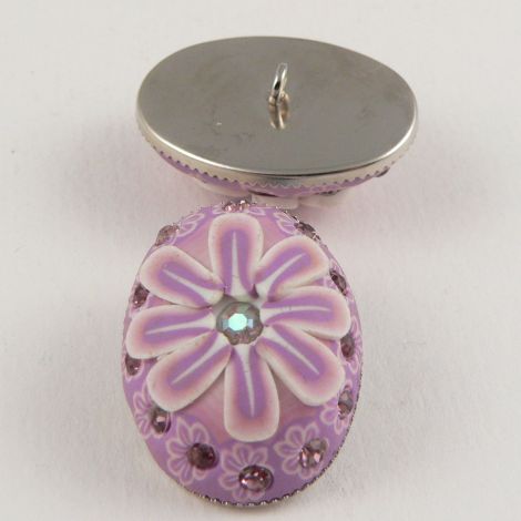 26mm Domed Hand Painted Oval Lilac Polymer Clay Shank Button