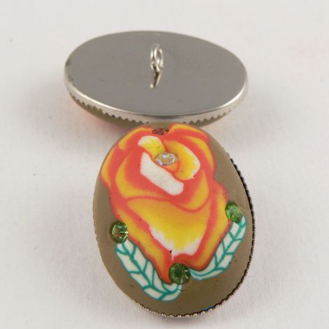 26mm Domed Flower Hand Painted Polymer Clay Shank Button