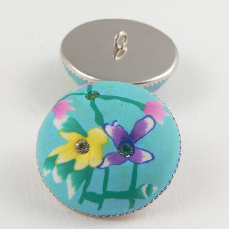 26mm Turquoise Domed Hand Painted Polymer Clay Shank Button