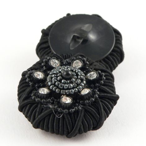 40mm Black Ribbon Diamante Beaded Shank Button