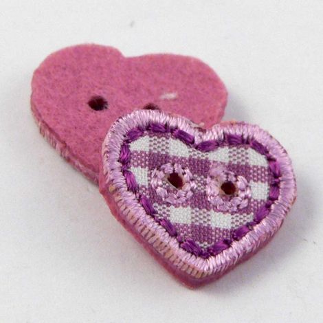 17mm Purple Checked Fabric Heart 2 Hole Button