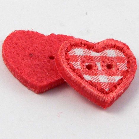 17mm Red Checked Fabric Heart 2 Hole Button