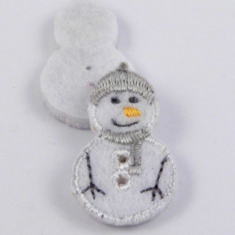 16mm White & Grey Fabric Snowman 2 Hole Button