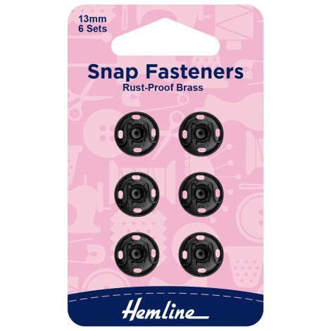  13mm Black Sew On Snap Fasteners Hemline