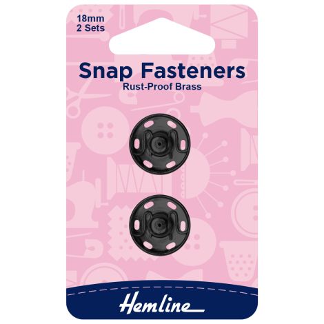  18mm Black Sew On Snap Fasteners Hemline