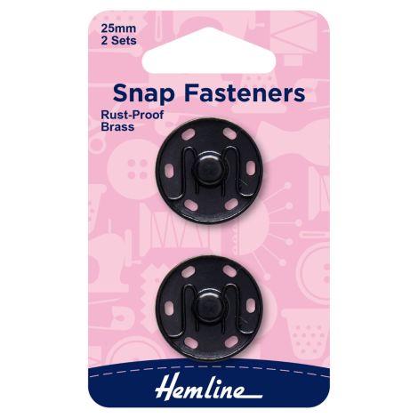  25mm Black Sew On Snap Fasteners Hemline
