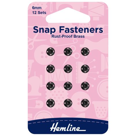  6mm Black Sew On Snap Fasteners Hemline