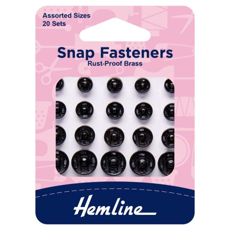  6mm-11mm Assorted Black Sew On Snap Fasteners Hemline