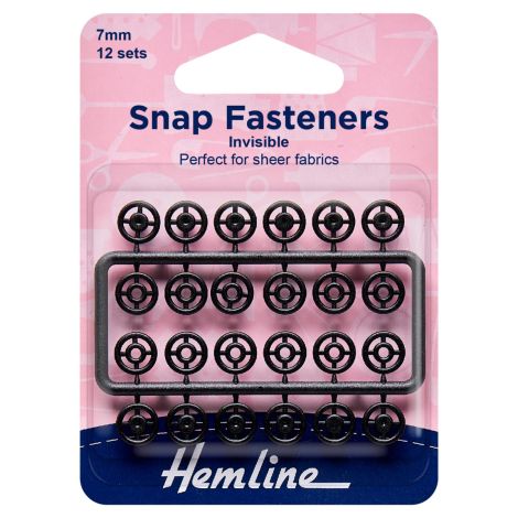  7mm Black Sew On Snap Invisible Fasteners Hemline