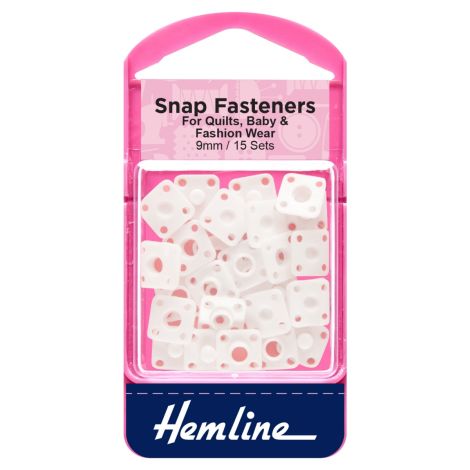 9mm White Square Sew On Snap Fasteners Hemline