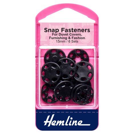 15mm  Black Sew On Snap Fasteners Duvet Covers Hemline